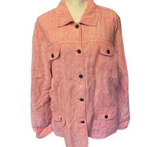 J. Jill Linen Blend Jacket Coral Pink Button Front Size XLT